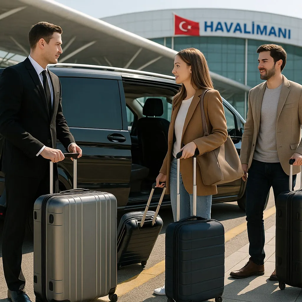 Chauffeur verwelkomt gasten op de luchthaven met een Mercedes Vito